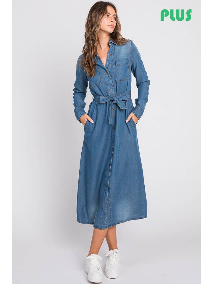 ZiA Apparel - Wholesale Dress - Women's - Denim Midi Shirt Plus Size Dress