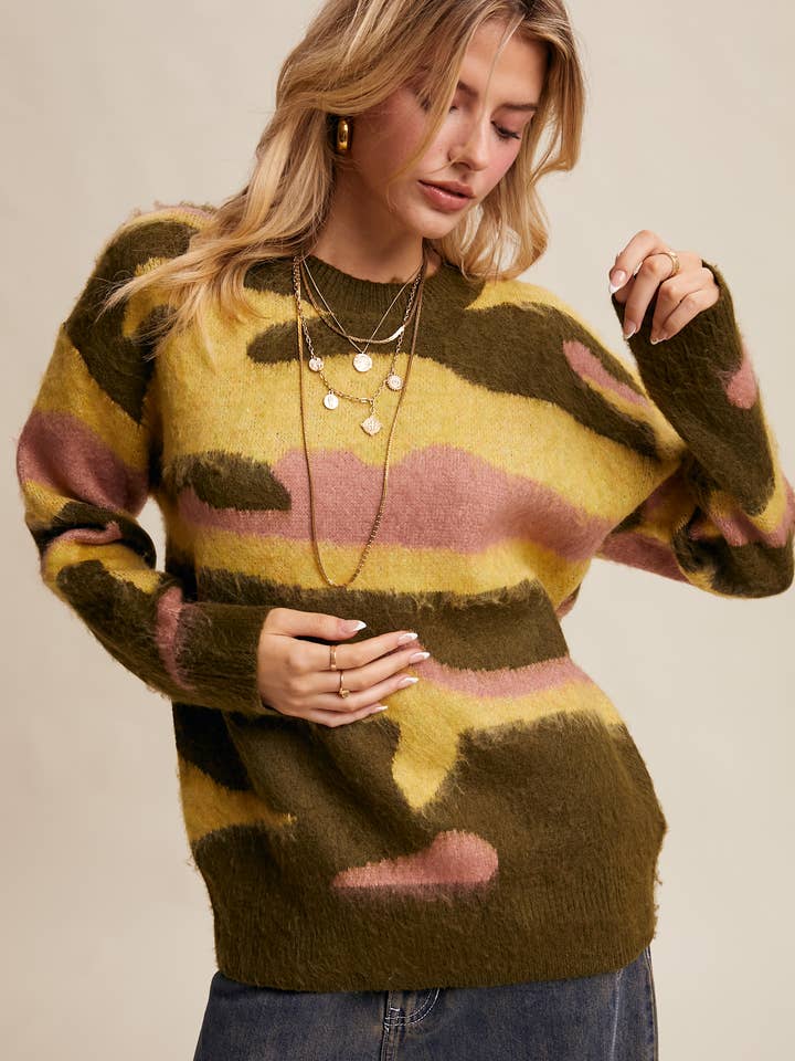 Brushed Camo Knit Pullover Sweater for wholesale by Listicle