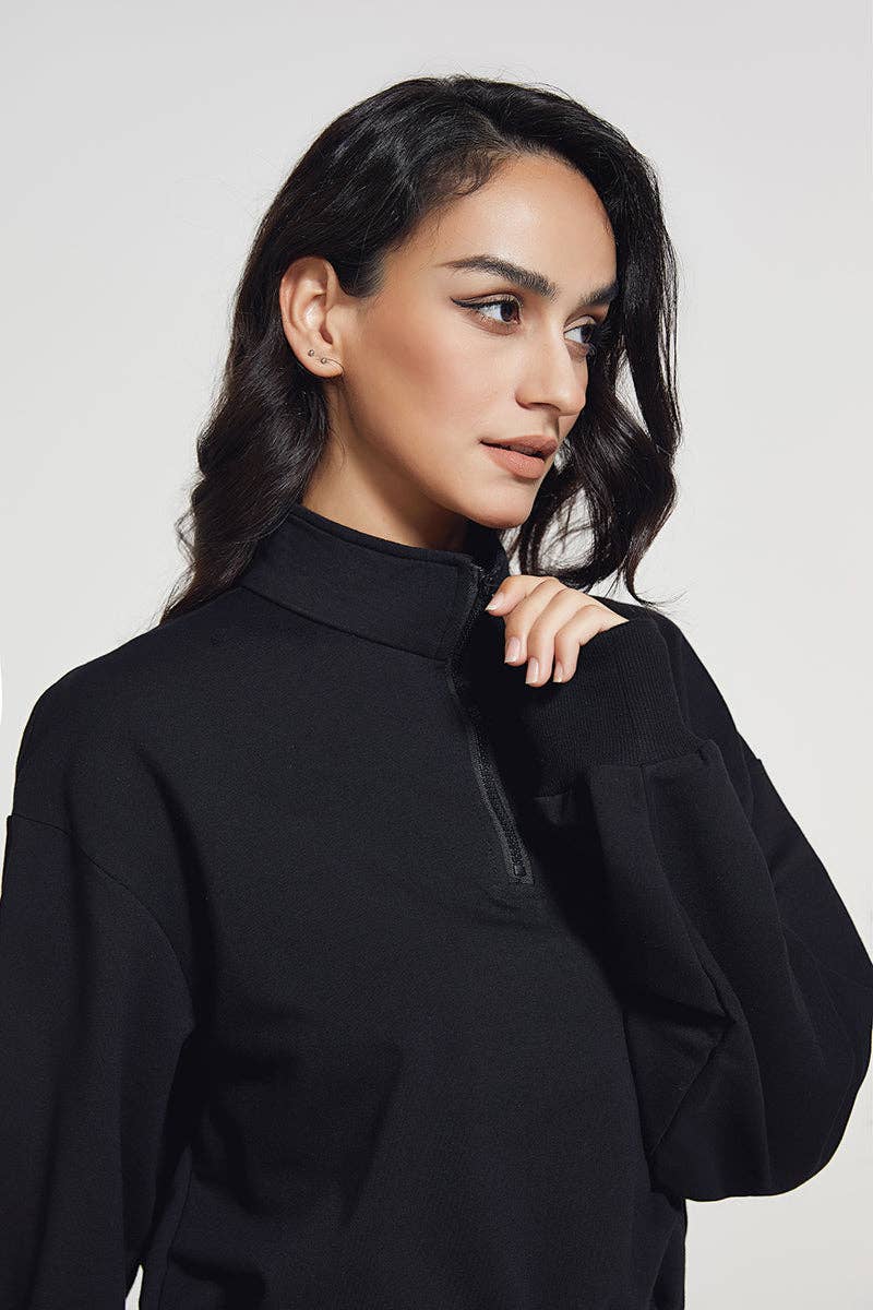Crave by FW - Wholesale Sweatshirt - Women's - Half-zip Stand-up Collar Sweatshirt - Cropped Design16