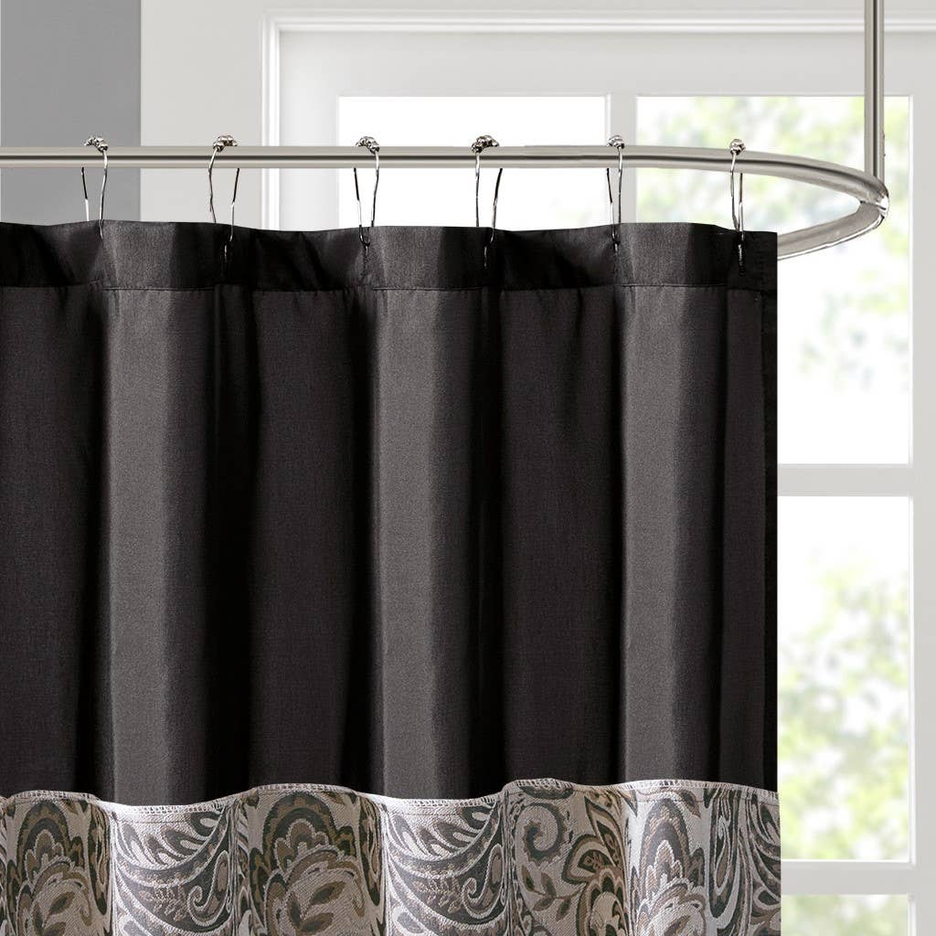 Olliix - Wholesale Shower Curtain - Traditional Silky Paisley Shower Curtain, Black3
