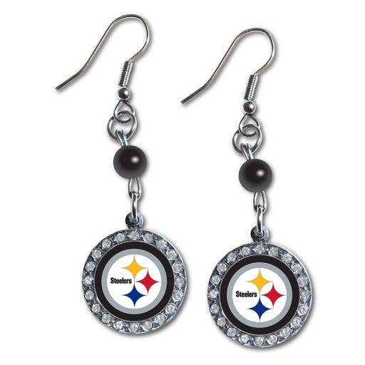 Mojo Licensing - Wholesale Dangle Earrings - NFL Pittsburgh Steelers Rhinestone Dangle Earrings