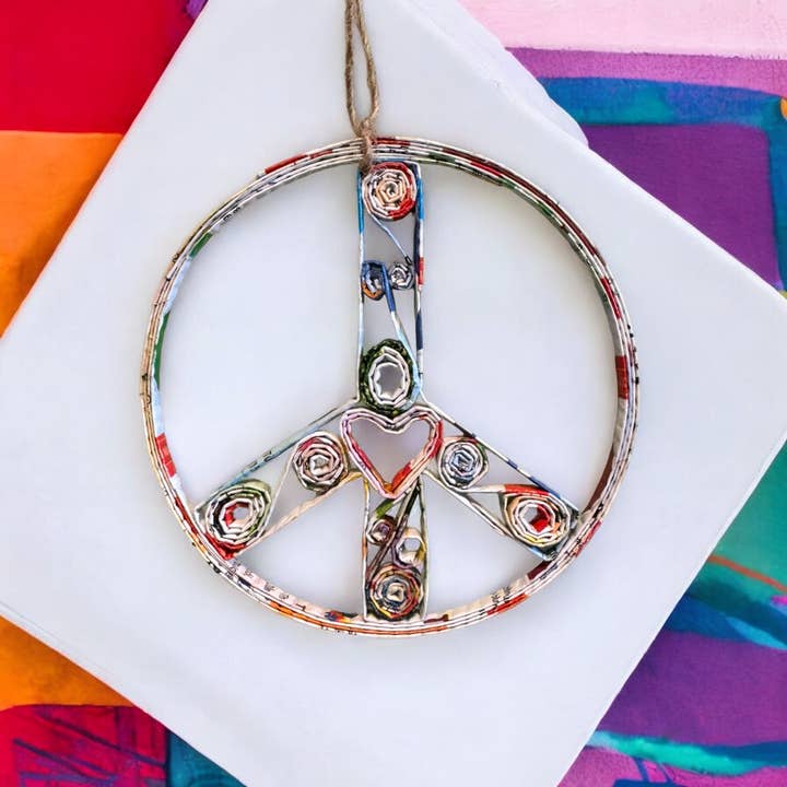 Peace Sign Ornament - Recycled Paper for wholesale by The Upcycled Paper Company
