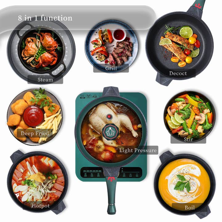 Tiborang - Vente Marmites - Poêle wok multifonction 8 en 1 antiadhésive verte de 11 po de Tiborang2