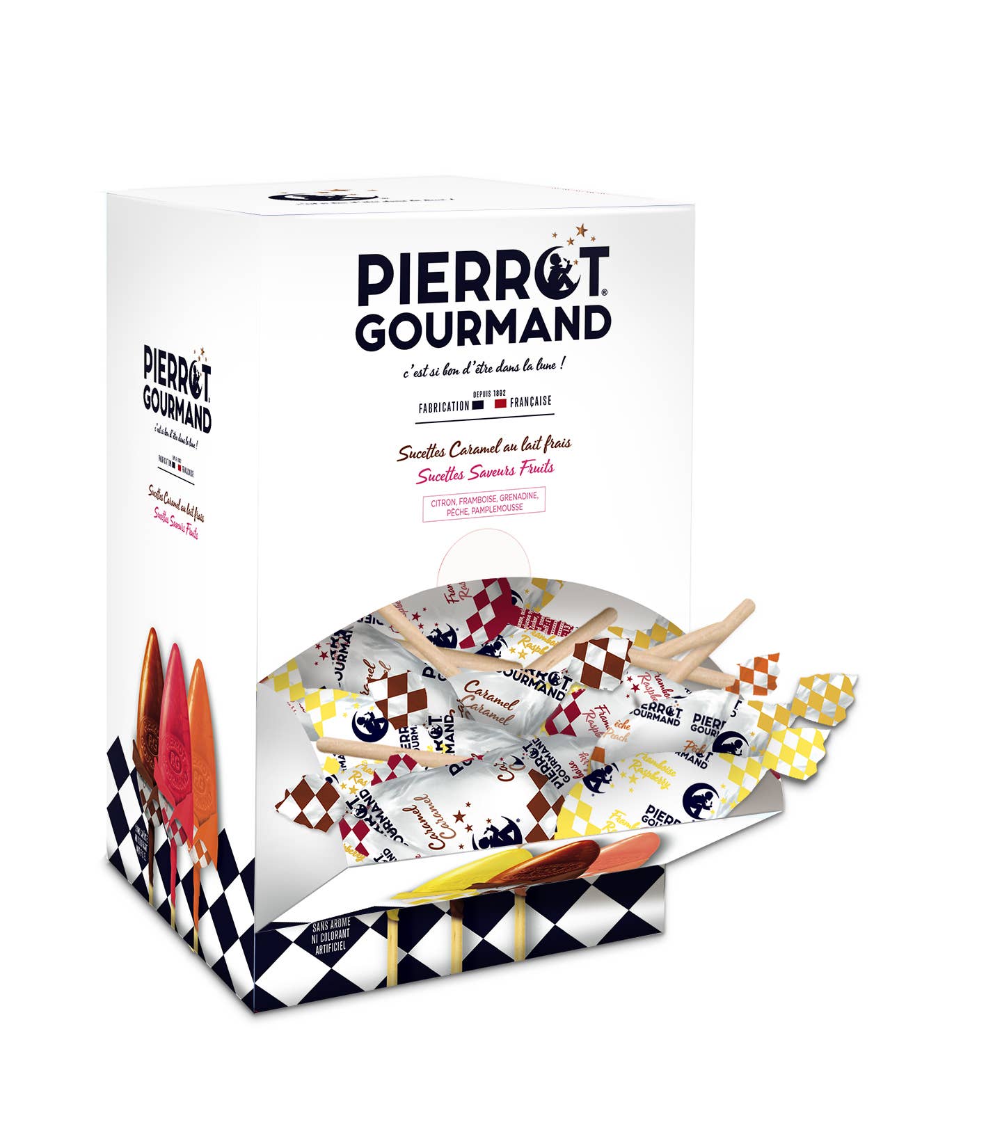 Pierrot Gourmand - Wholesale Lollipop - Dispenser box of 100 fruit and caramel lollipops1