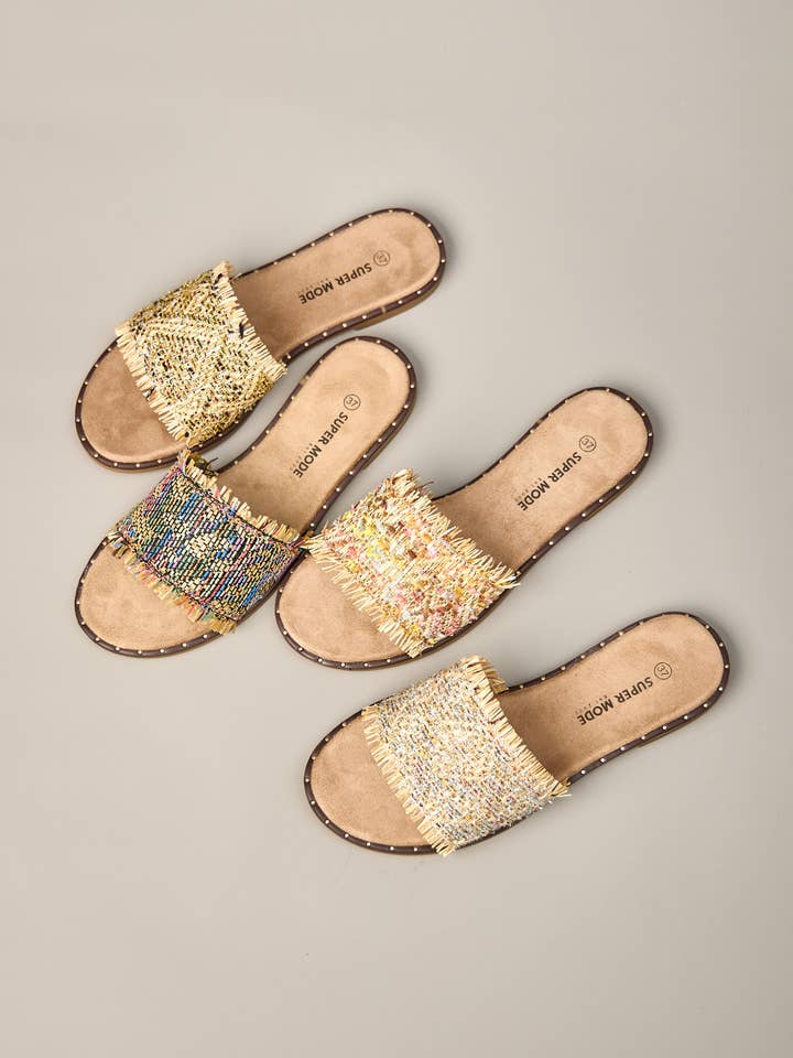 Pantoletten mit geflochtenem Riemen in Strohoptik - 3179 für den Großhandel von BELLE WOMEN | SUPER MODE