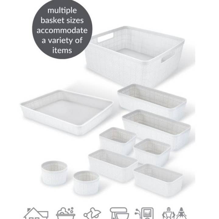 N&T 10PC WEAVE ORGNIZER SET PLASTIC WHITE for wholesale by Moda at Home Enterprises, Ltd