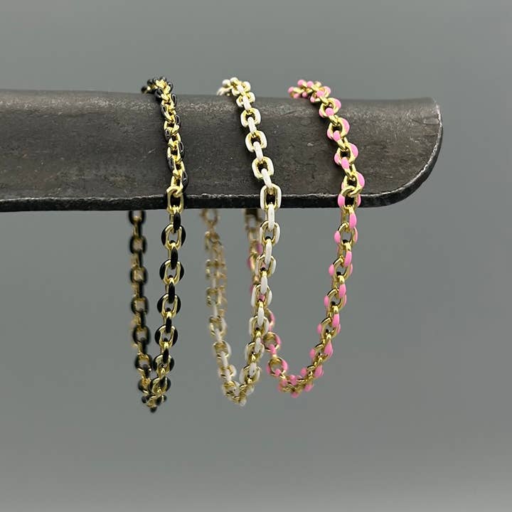 Gold Enamel Anchor Chain Bracelet for wholesale by Something Silver