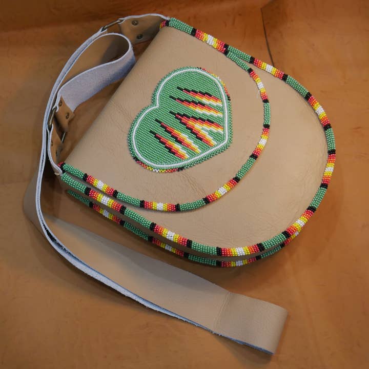 Green Handmade Beaded Leather Crossbody bag Shoulder Bag for wholesale by KANGURAH