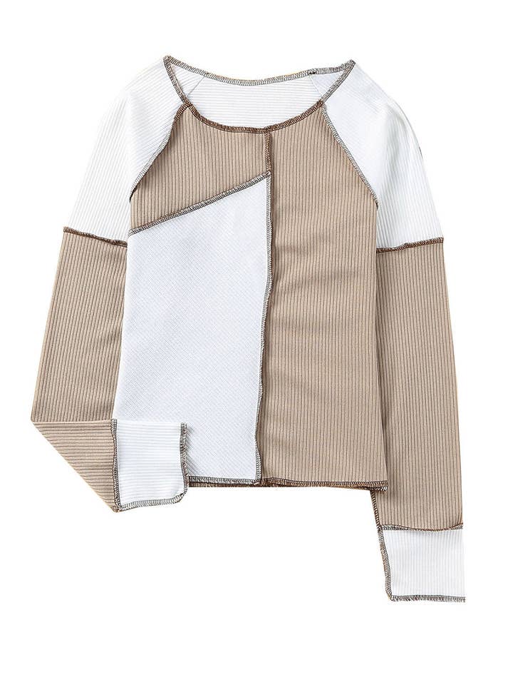Lovesoft - Wholesale Knit Top - Women's - Irregular Color Block Seaming Trim Rib Knit Top26