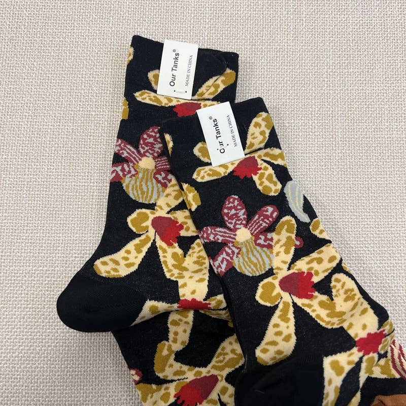 Tourtiwi - Wholesale Socks - Unisex - Oil painting style animal flower print socks20