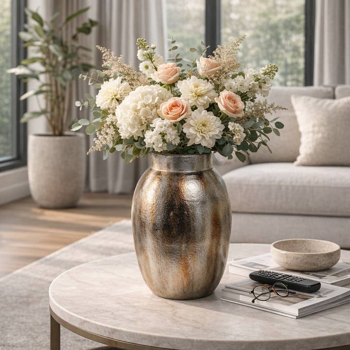 Decorative Vase - Silver Metal Antique Finish, 18 in. for wholesale by Elevarre