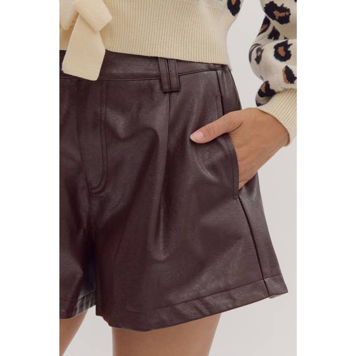 STYLE USA - Wholesale Shorts - Women's - Solid faux leather high rise shorts12