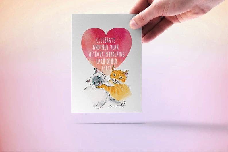 Liyana Studio - Vente Cartes d'anniversaire - Meurtre Cats Couple - Carte d'anniversaire drôle3