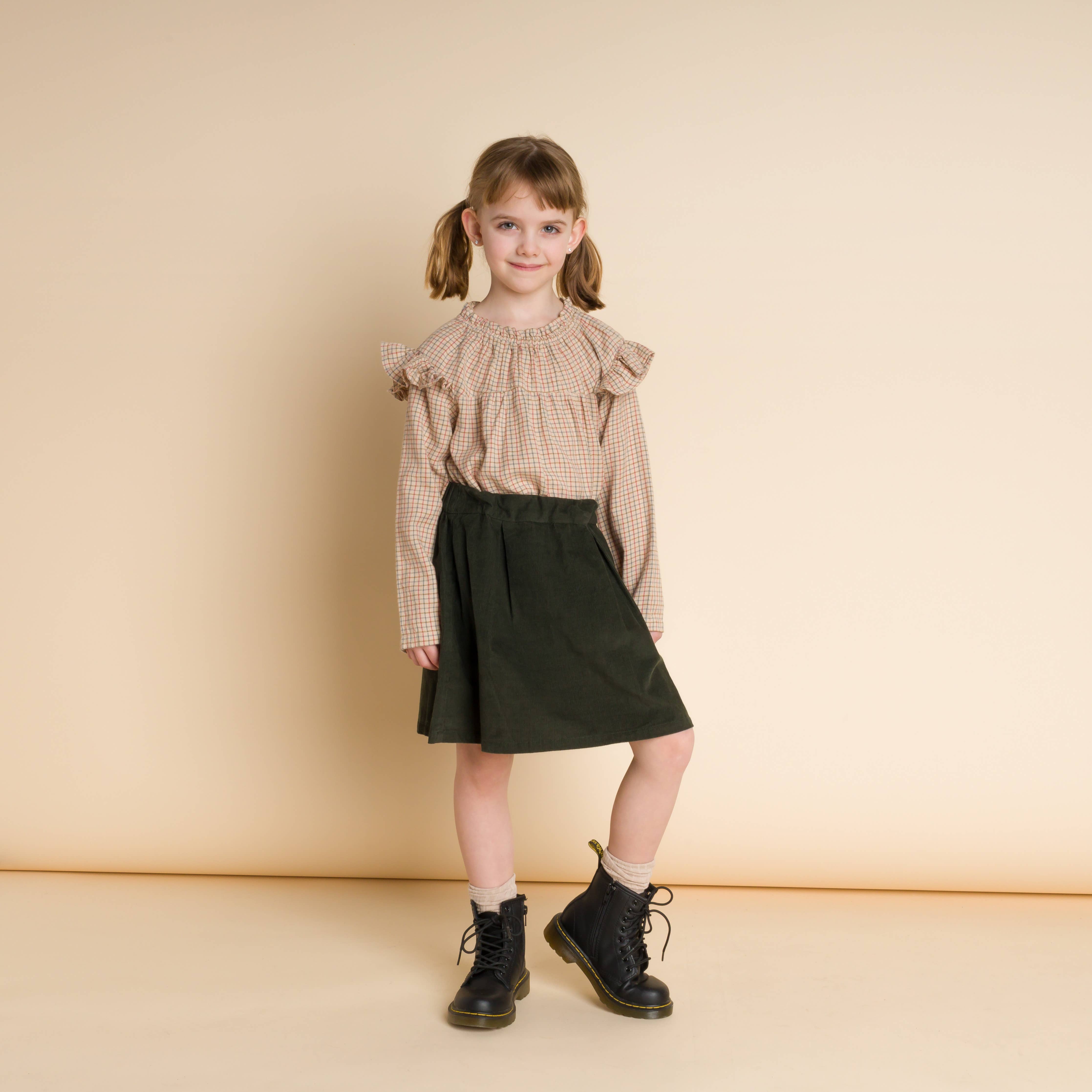 Beet World - Wholesale Skirt - Kids - Brooklyn Skirt | Pine Green Corduroy3
