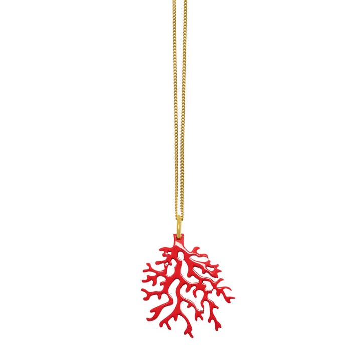 Collana con ciondolo a corallo rosa e catena in argento placcato oro, regalo per la festa della mamma per la vendita all'ingrosso da parte di BRANCH JEWELLERY