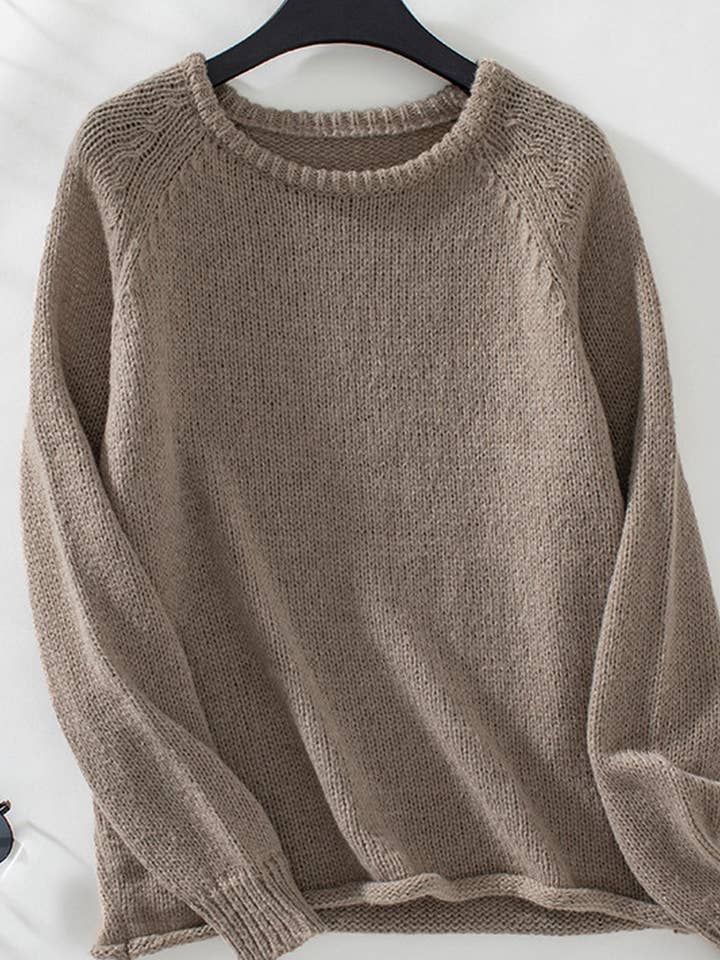 NINEXIS - Wholesale Knit Sweater - Women's - CWOSWL2842_SOLID COLOR LOOSE ROUND NECK KNITTED SWEATER