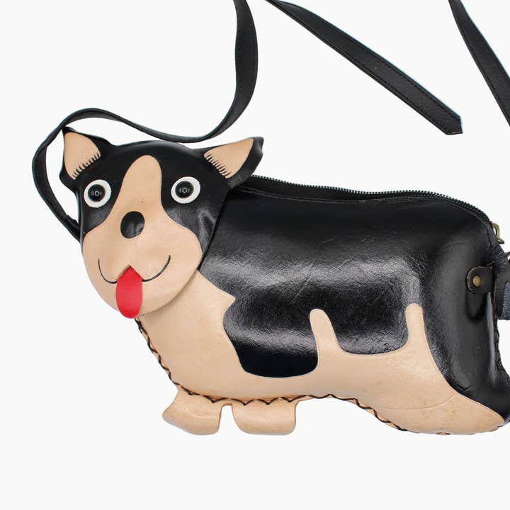 leather corgi puppy dog purse crossbody for wholesale by Sunflower Handmade leather inc