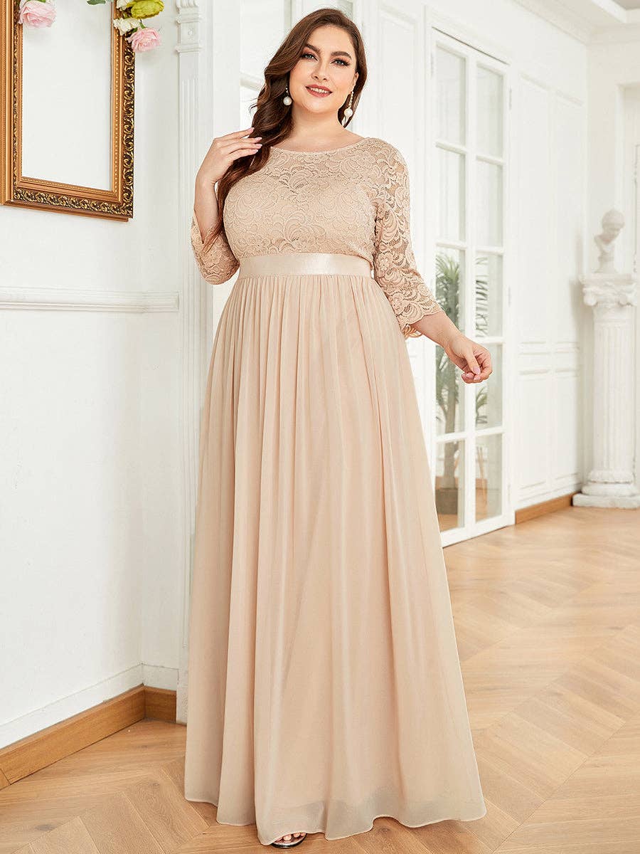 Ever-Pretty - Vente Robe de soirée – femme - Robe de demoiselle d'honneur en dentelle grande taille avec manches longues en dentelle3