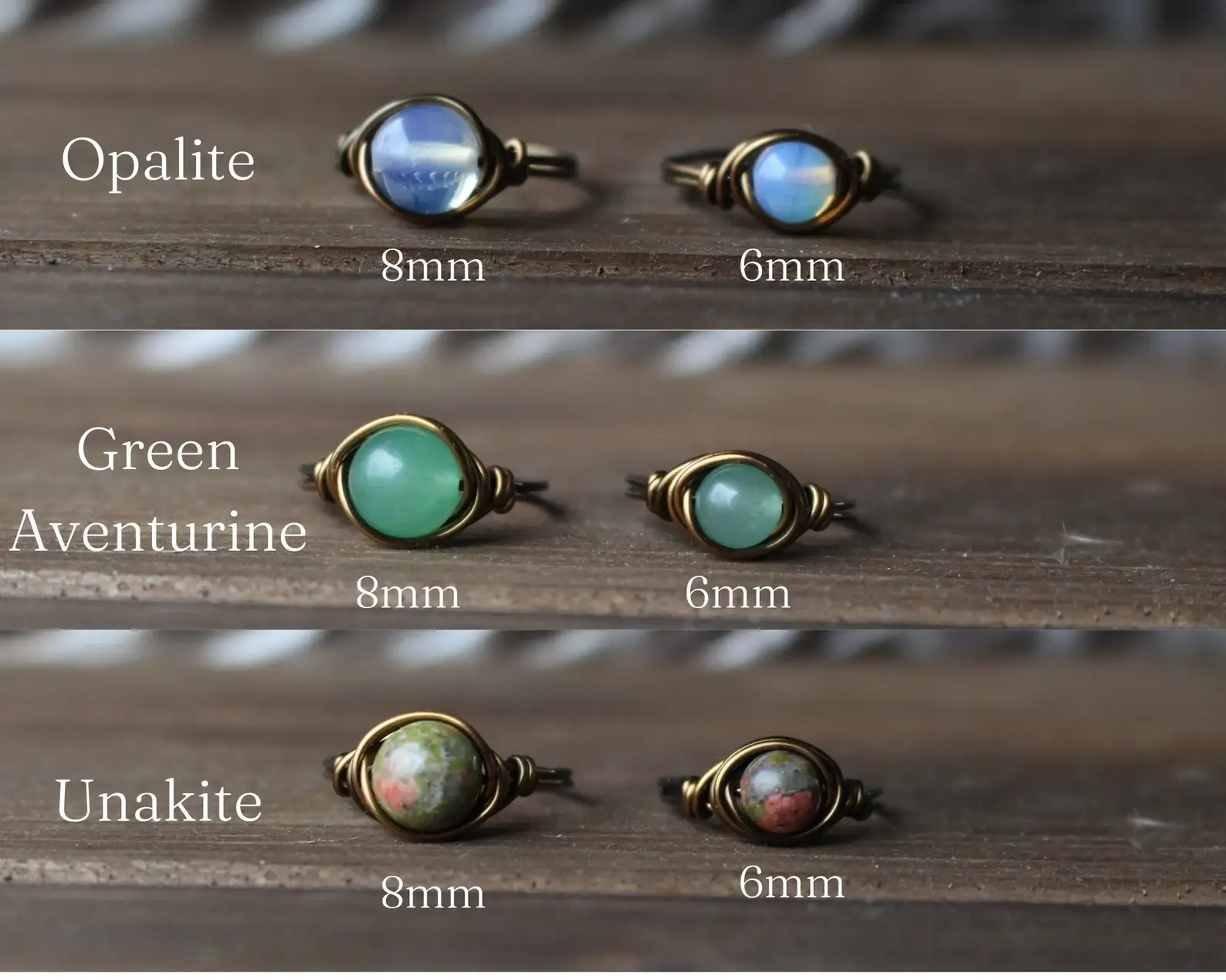 Gratefully Dreaming - Wholesale Cocktail/Statement Ring - Antique Brass Wire Wrapped Gemstone Rings8