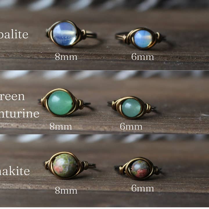 Gratefully Dreaming - Wholesale Cocktail/Statement Ring - Antique Brass Wire Wrapped Gemstone Rings8