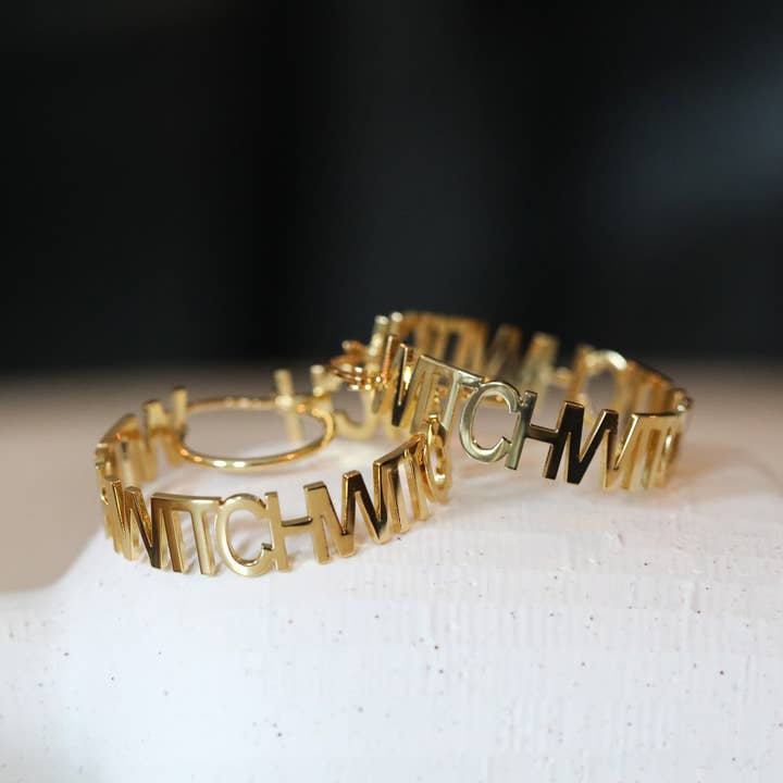 WITCH Large Hoop Earrings: Modern Witchy Jewelry for wholesale by The Gilded Witch