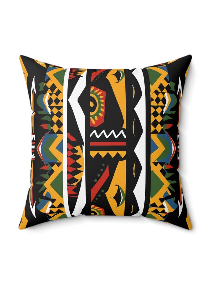Almofada Quadrada de Poliéster Artístico - Padrões Tribais Vibrantes para Decoração de Interiores por atacado de Styled By Jasmine Boutique
