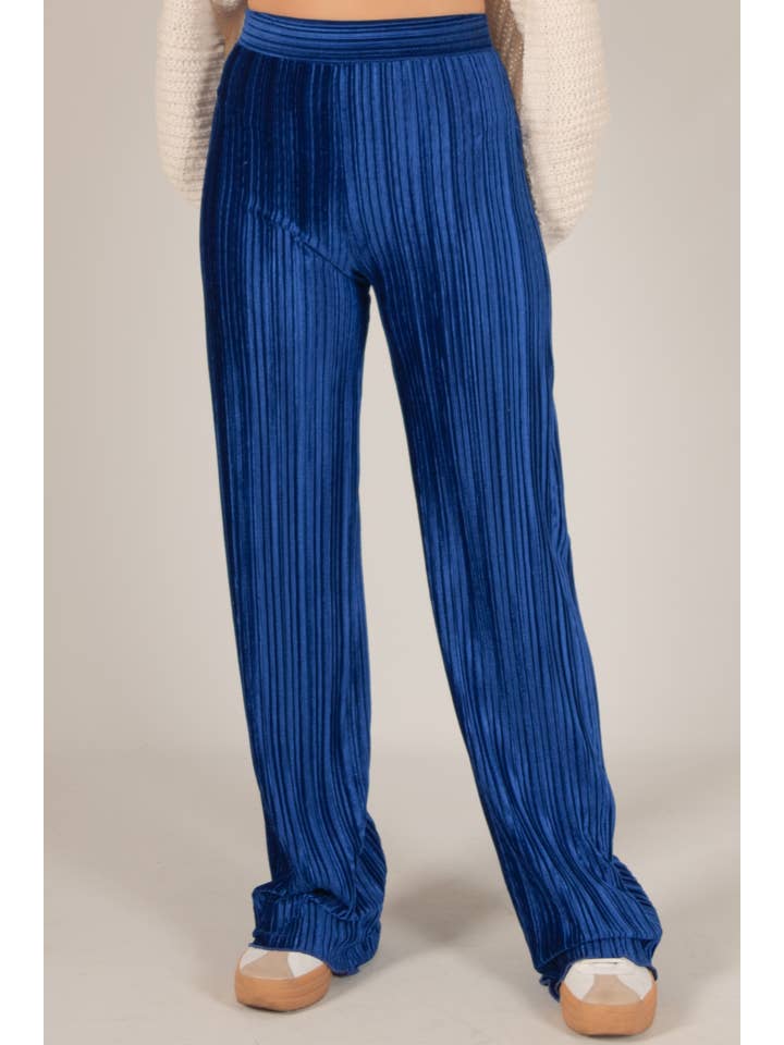 Before You Collection - Wholesale Pants - Women's - Pleated Velvet Wide Leg Pants