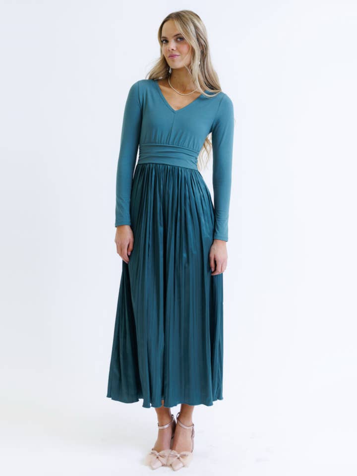 Ballad Long Sleeve V-Neck Maxi Dress for wholesale by Downeast