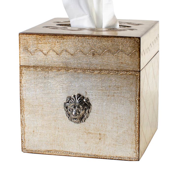 Florentino Leone Wooden Tissue Box Holder for wholesale by Arte Italica & Crown Linen Designs