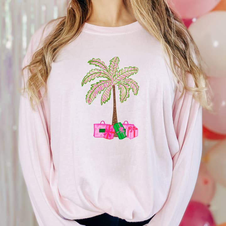 Christmas Palm Tree Comfort Colors Long Sleeve Tee for wholesale by The Luna T Company