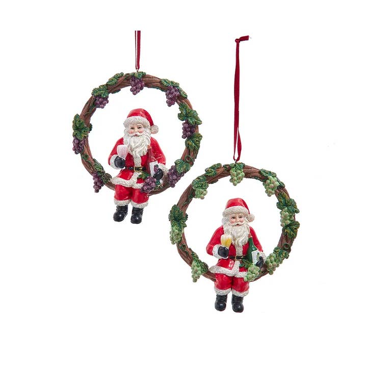 Ornement de Père Noël en résine de 4,5" sur couronne, assortiment de 2 pour la vente par Kurt S. Adler, Inc.