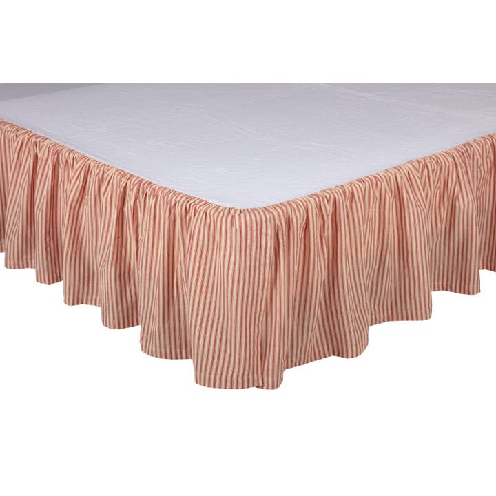 VHC Brands - Wholesale Bedskirt - Sawyer Mill Red Ticking Stripe Queen Bed Skirt 60x80x161