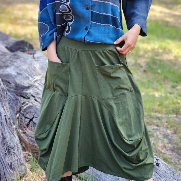 NOV-008-B - JUPE DAKINI JERSEY - OLIVE pour la vente par YAZA