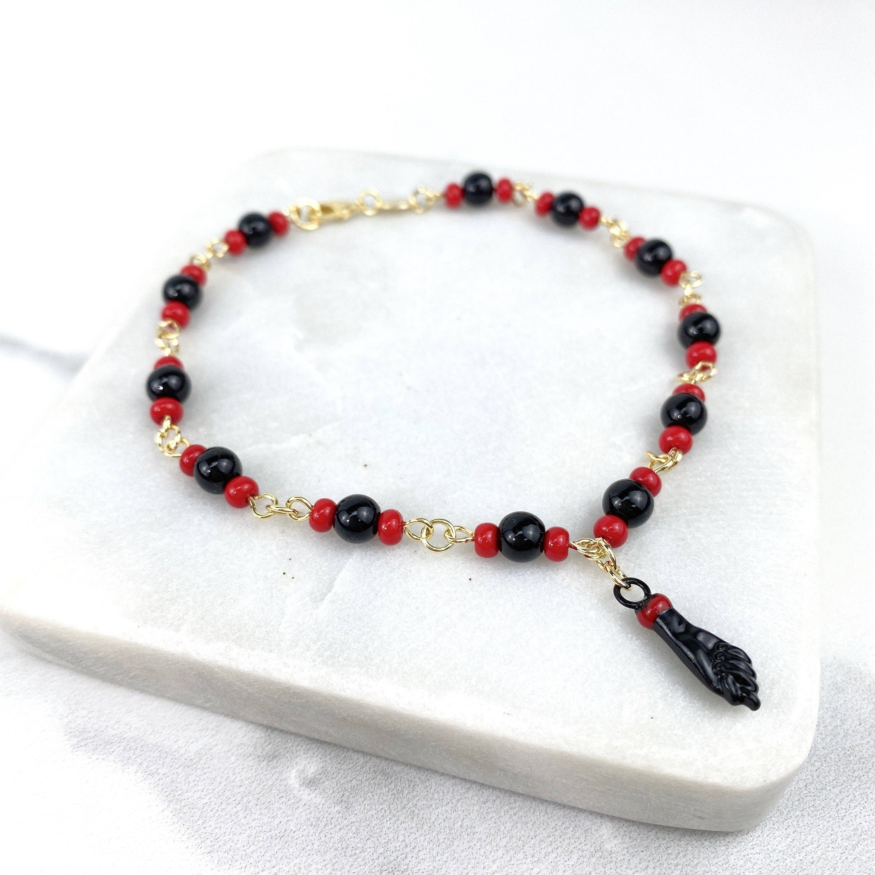 Luxus Accessories – wholesale Beaded bracelet – 18k Gold Filled Black & Red Figa Hand Beaded Bracelet0