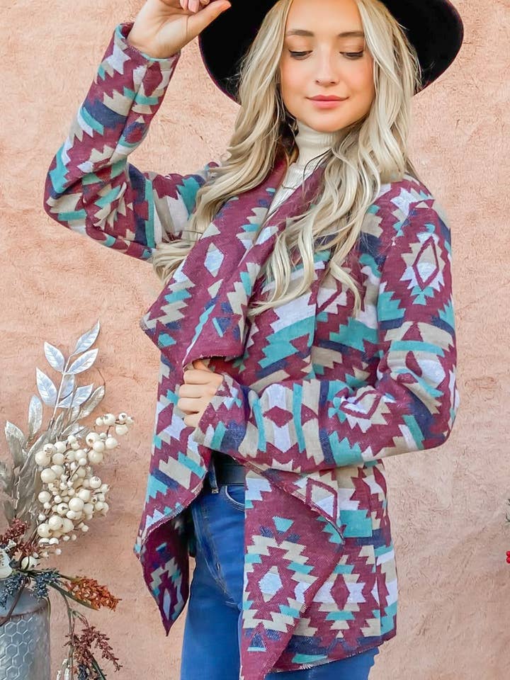 AND THE WHY – Großhandel Strickjacke – Damen – ATW14263 - Cardigan-Jacke mit Aztekenmuster und Revers