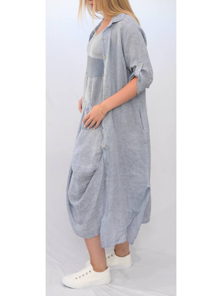 Merci Marie - Wholesale Dress - Women's - Linen Tank Gathered Dress #467014