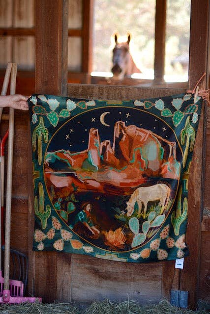 Tirzah Lane Art - Wholesale Scarf - Women's - Large 100% Mulberry Silk 35x35: Desert Nights Western Wild Rag Cowgirl2