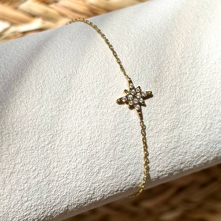 Feines Kettenarmband Stern Edelstahl 316L Vergoldet 14K Zirkonium für den Großhandel von DJANET BIJOUX