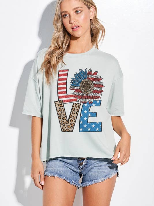 American flag love side slit top for wholesale by Lemon Tree
