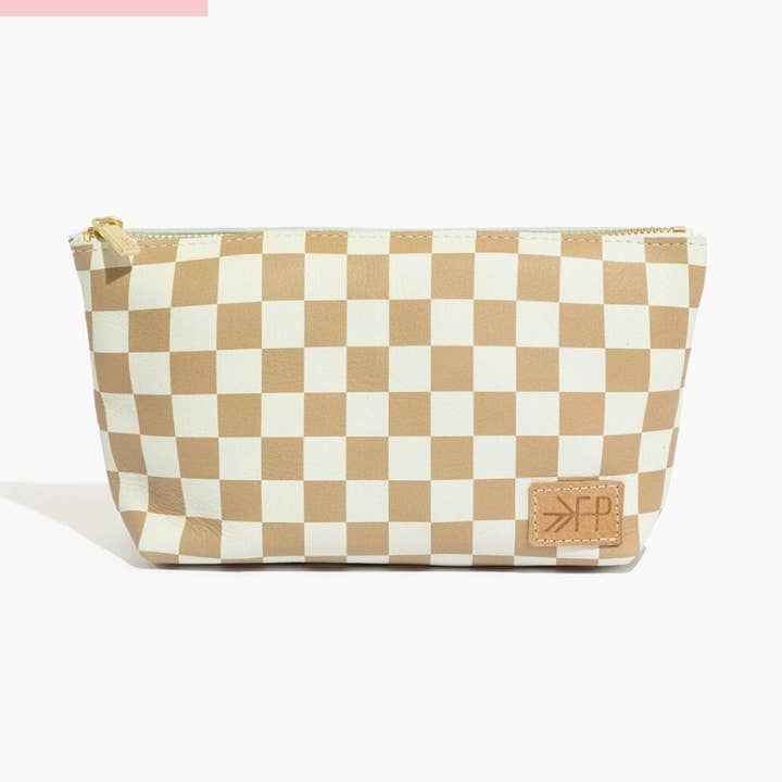 Tan Check Utility Pouch for wholesale by Freshly Picked