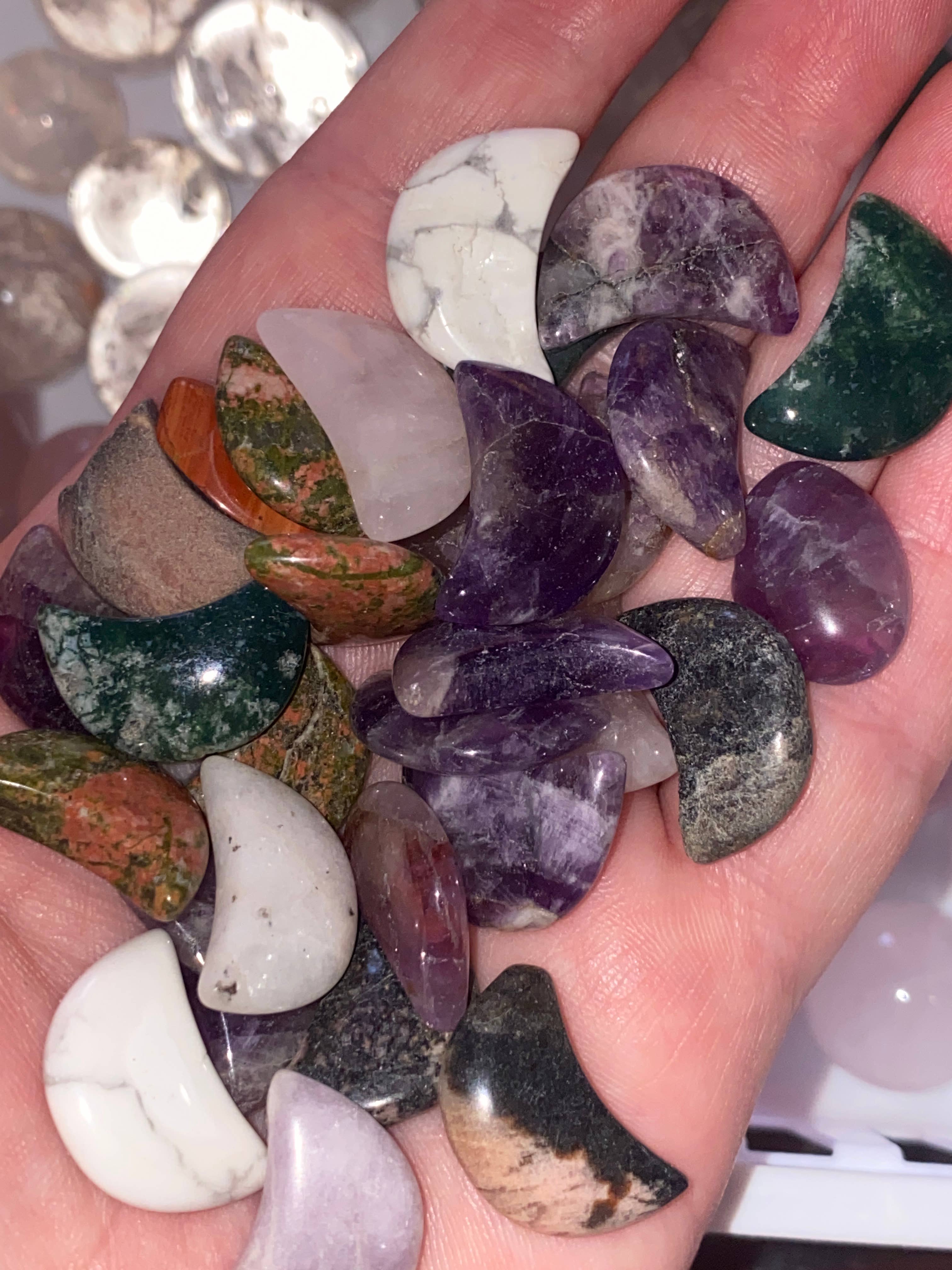 Moon River Designs - Wholesale Spiritual Stone/Crystal - Mini  Mystery Crystal Half Moons Crystal Moons 
1