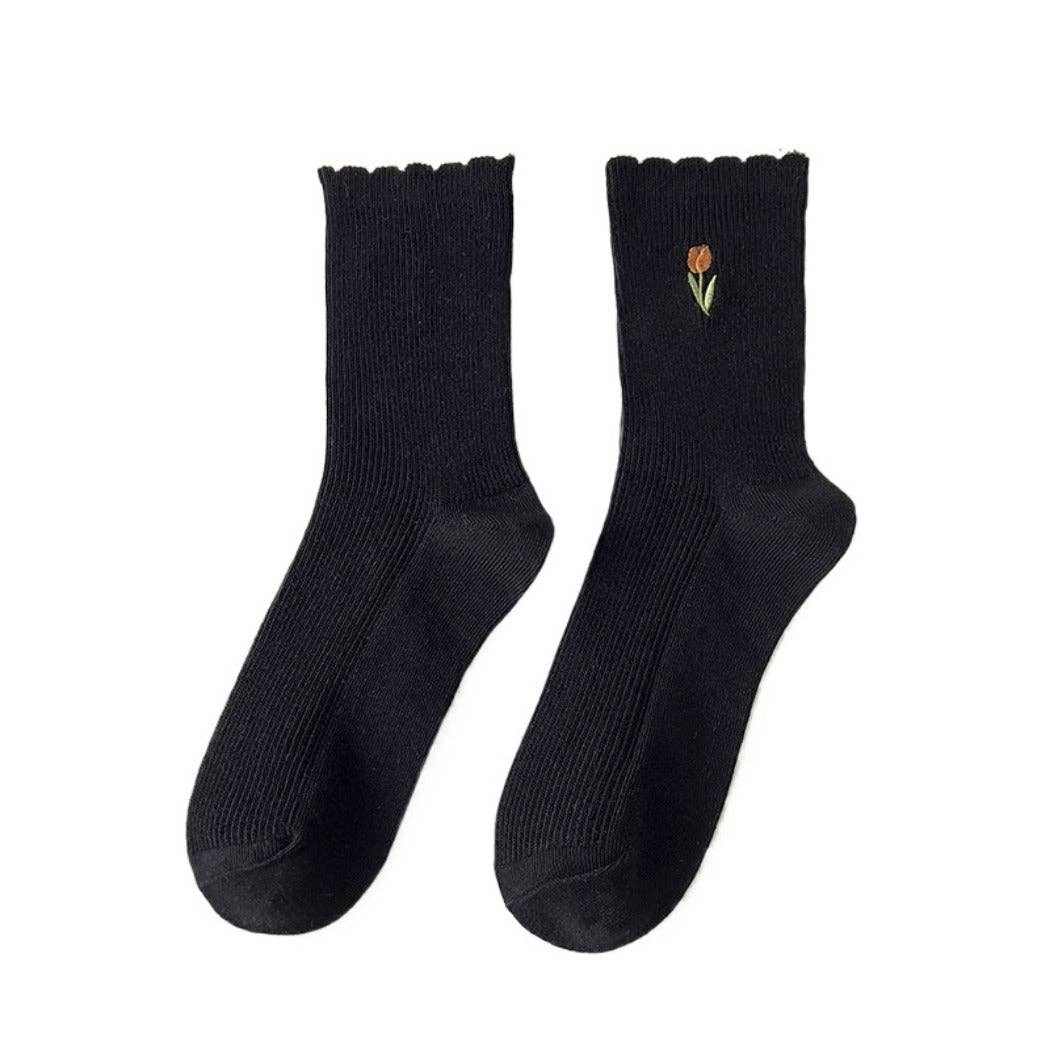 Funkyrel® Atzbranding Limited – Großhandel Socken – Damen – Rufia - Einfarbige Florale Tulpen-Socken - Süß & Klassisch3