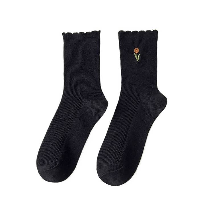 Funkyrel® Atzbranding Limited – Engroshandel Strømper - Dame – Rufia - Ensfarvede Blomster Tulipanstrømper - Søde & Klassiske3