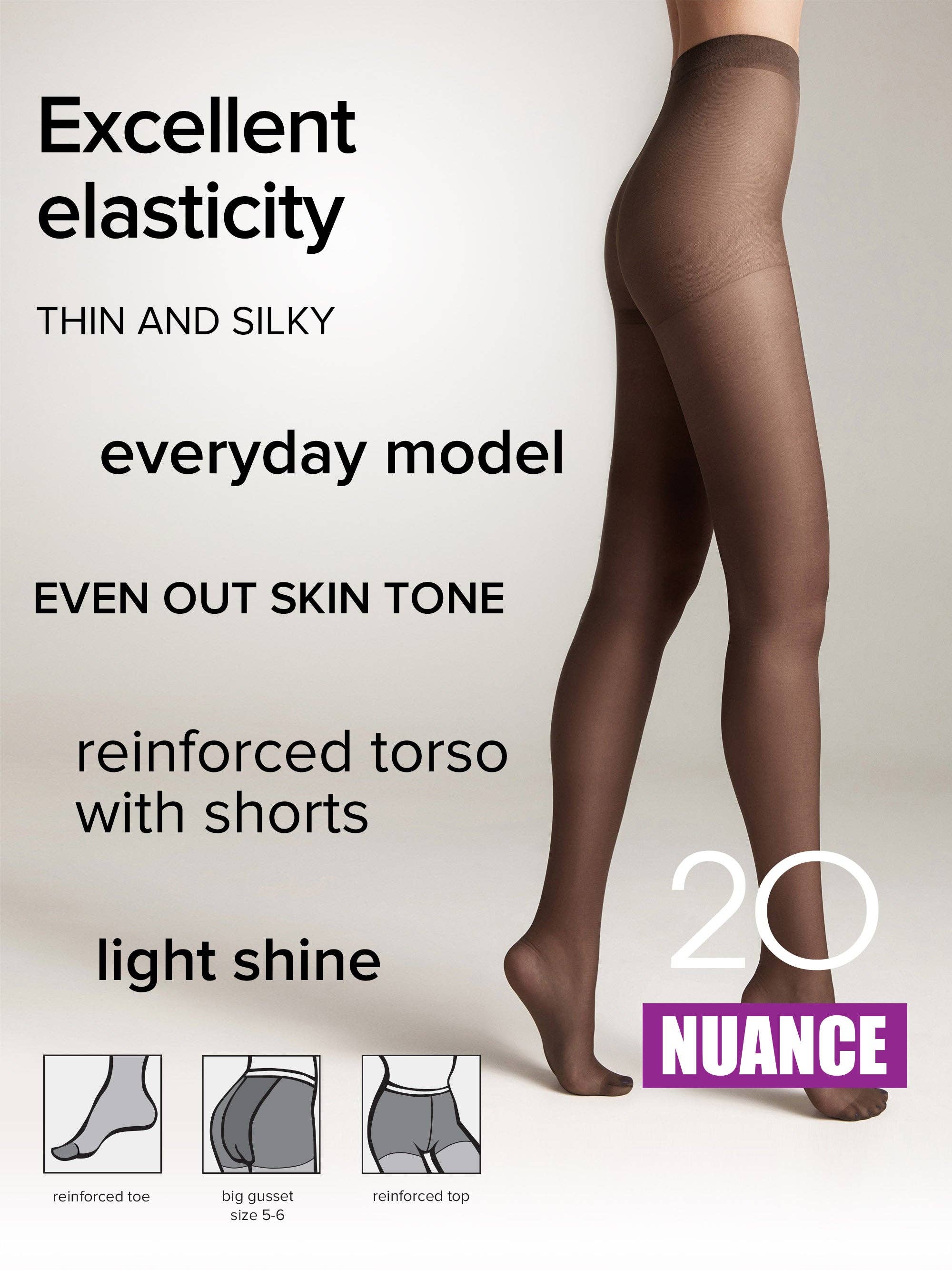 Conte Elegant – Engroshandel Tights - Dame – Strømpebukser Conte Nuance 20 Den - Forstærkede Shorts5