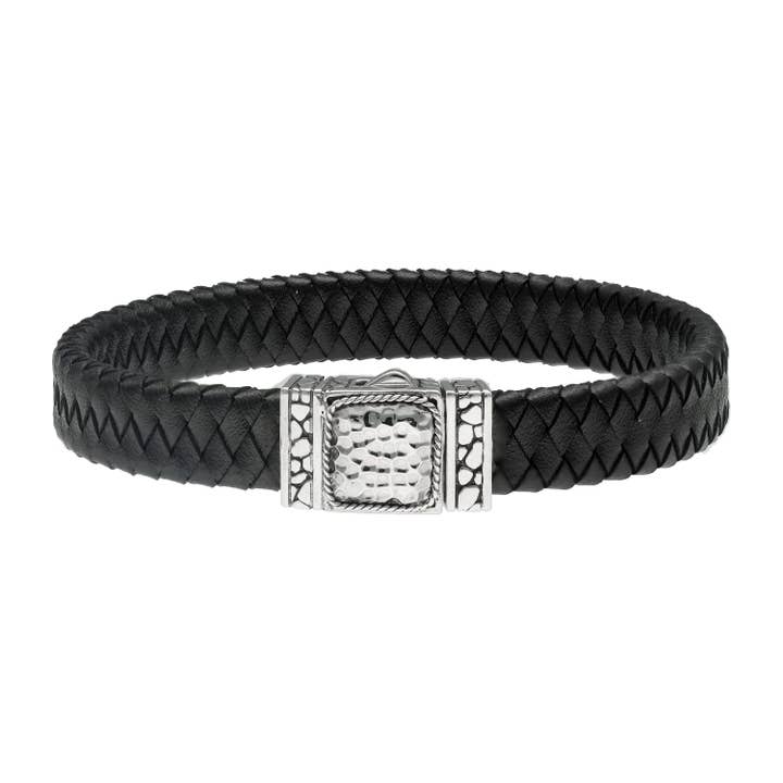 Bracciale in pelle con motivi etnici e geometrici e chiusura in argento per la vendita all'ingrosso da parte di Orus bijoux men