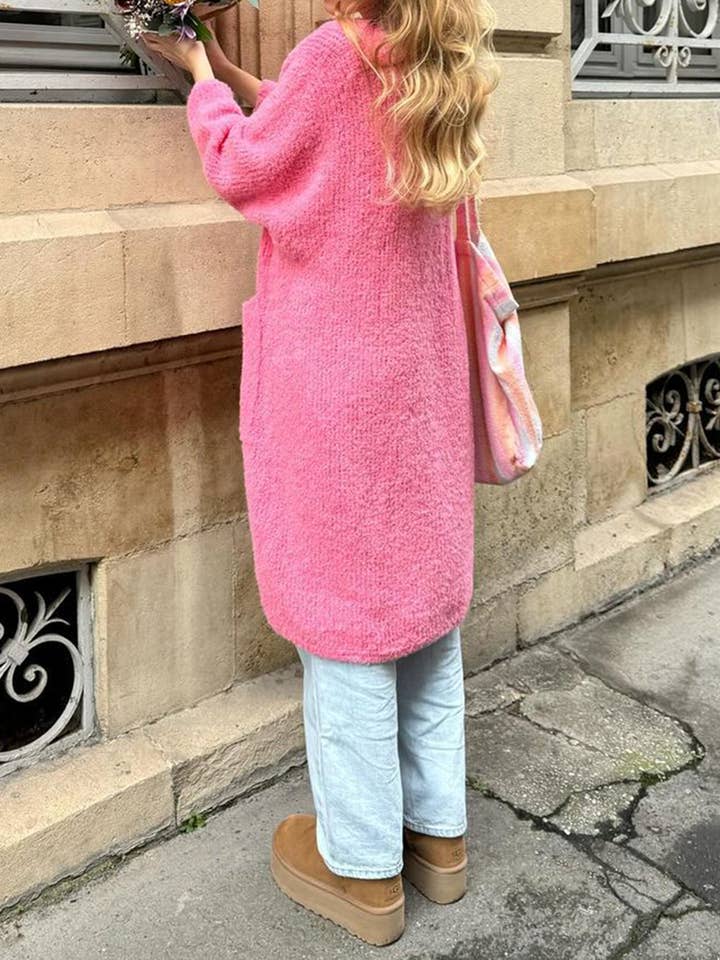 Slouchy Cozy Open Front Long Cardigan In Rose Pink for wholesale on Faire3