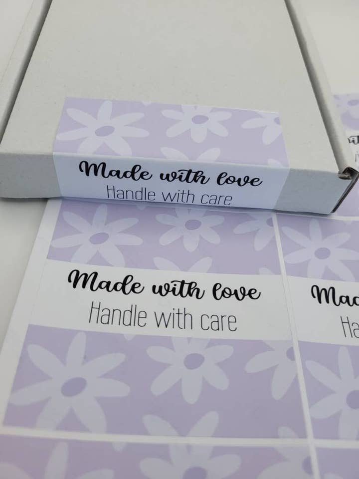 X6 Purple Flower Box Seal Stickers, 3X3 Pip Box Seals for wholesale by The Sticker Scene