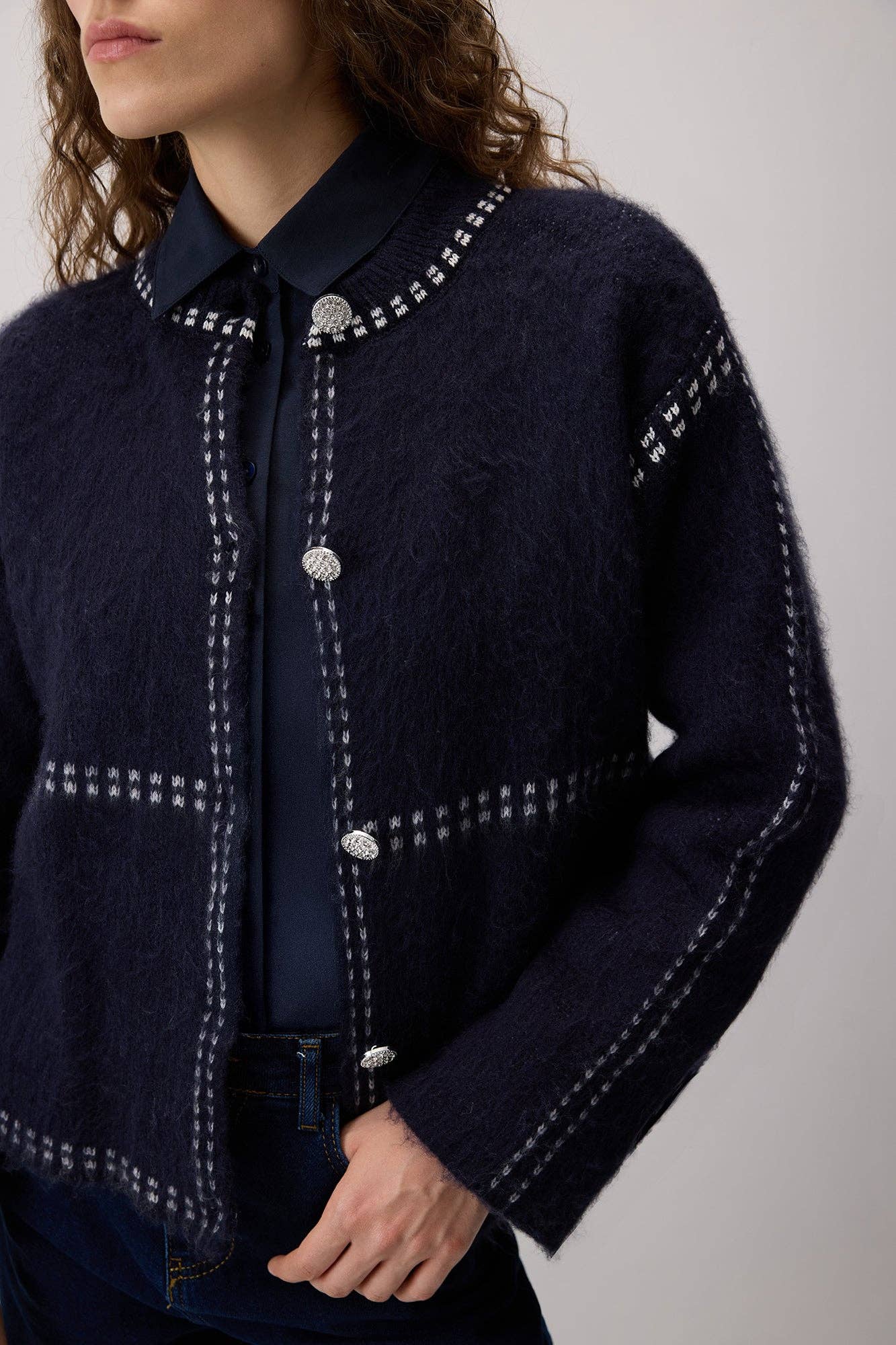 Blu Navy CARDIGAN A CONTRASTO RASHED in vendita all'ingrosso su Faire0