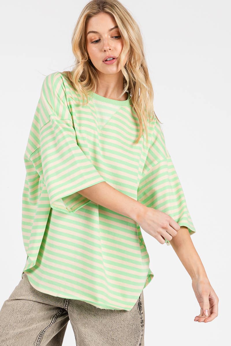 Sewn and Seen - Wholesale Tunic - Women's - STRIPED OVERSIZED SHORT SLEEVE TOP 32