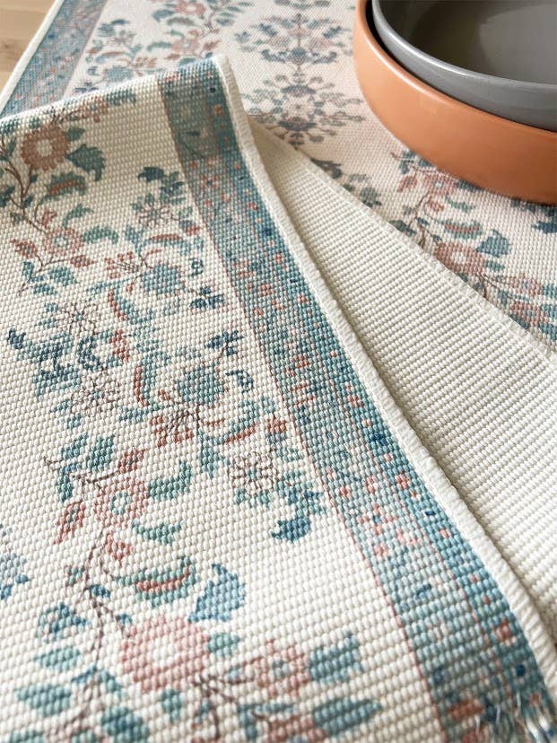 Fennco Styles - Wholesale Table Runner - Green Botanical Flower Fringed Cotton Blend Table Runner3